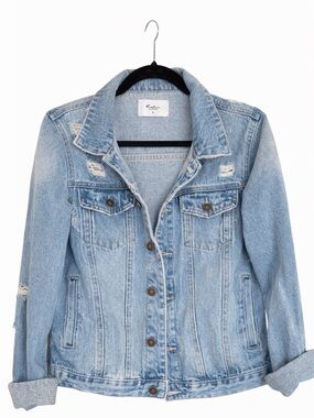 Kancan Distressed Denim Jacket | Light Wash | Size M | Classic Fit